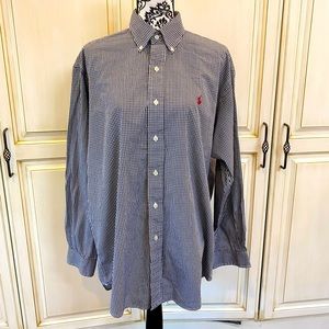 Ralph Lauren Size Medium Navy and White Gingham Blake Casual Button-Down Shirt